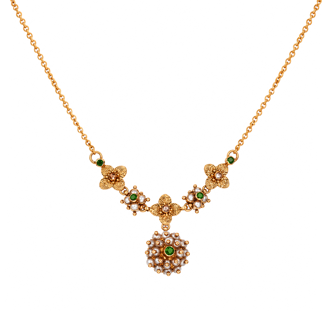 Maahi Pearl and Emerald Short Necklace