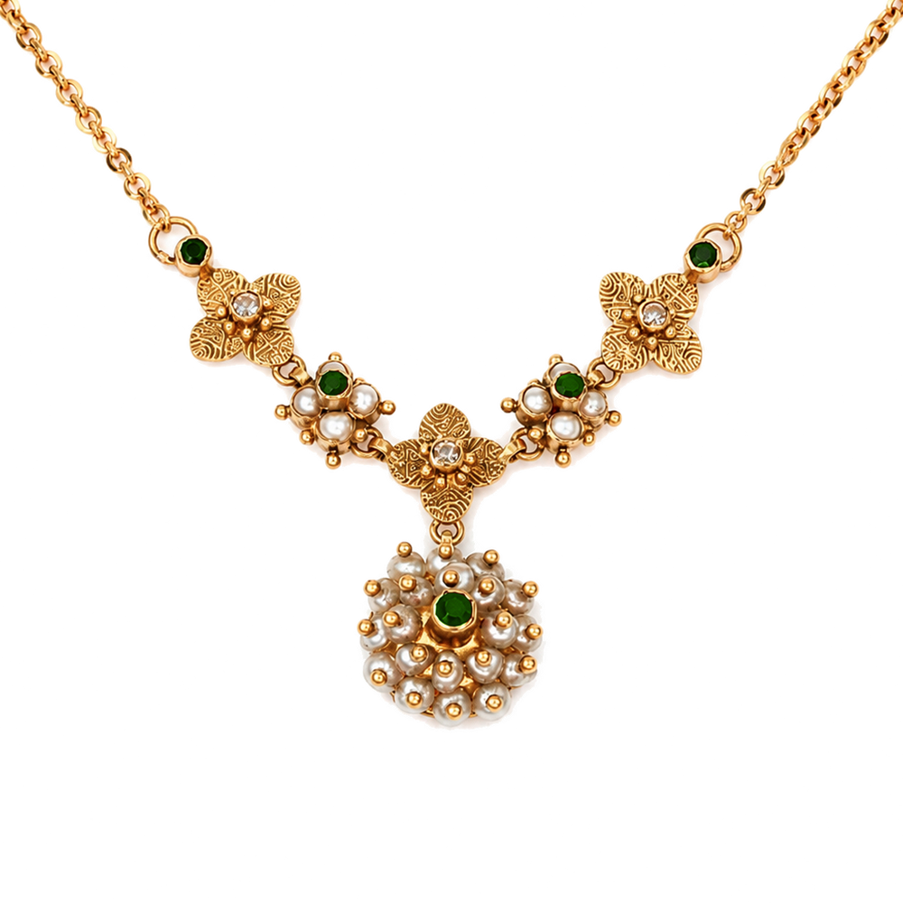Maahi Pearl and Emerald Short Necklace