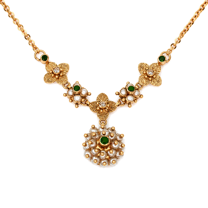 Maahi Pearl and Emerald Short Necklace
