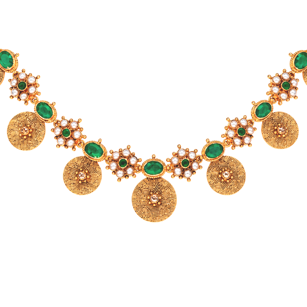 Maahi Pearl and Emerald Short Necklace
