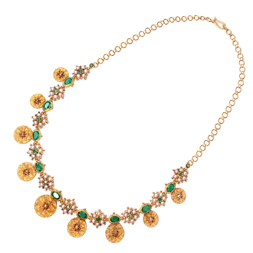 Maahi Pearl and Emerald Short Necklace