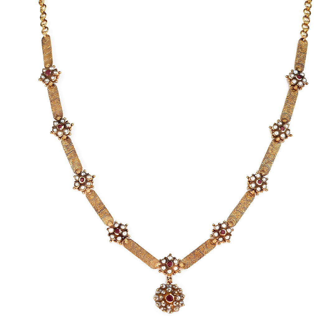 Maahi Pearl and Ruby Long Necklace