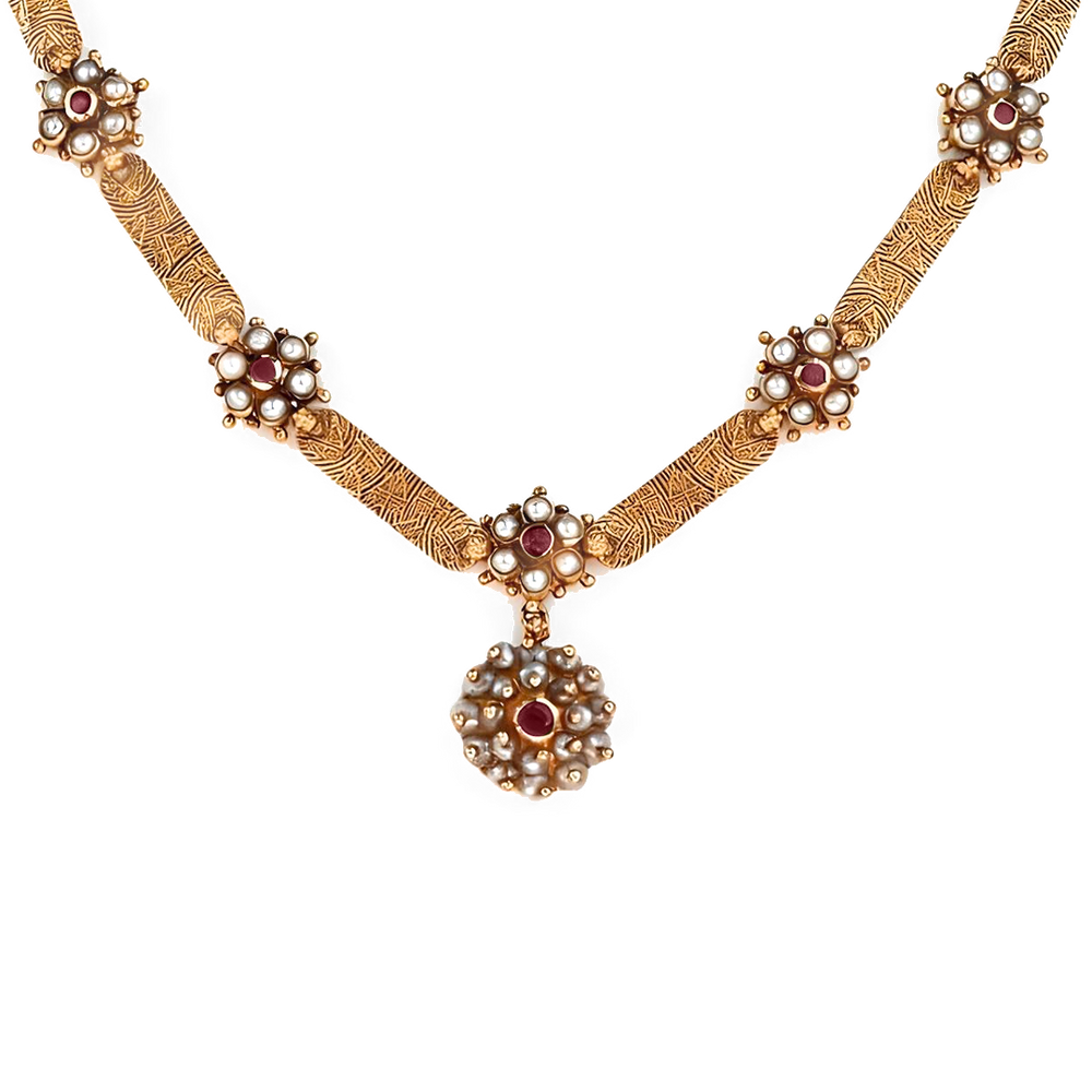 Maahi Pearl and Ruby Long Necklace