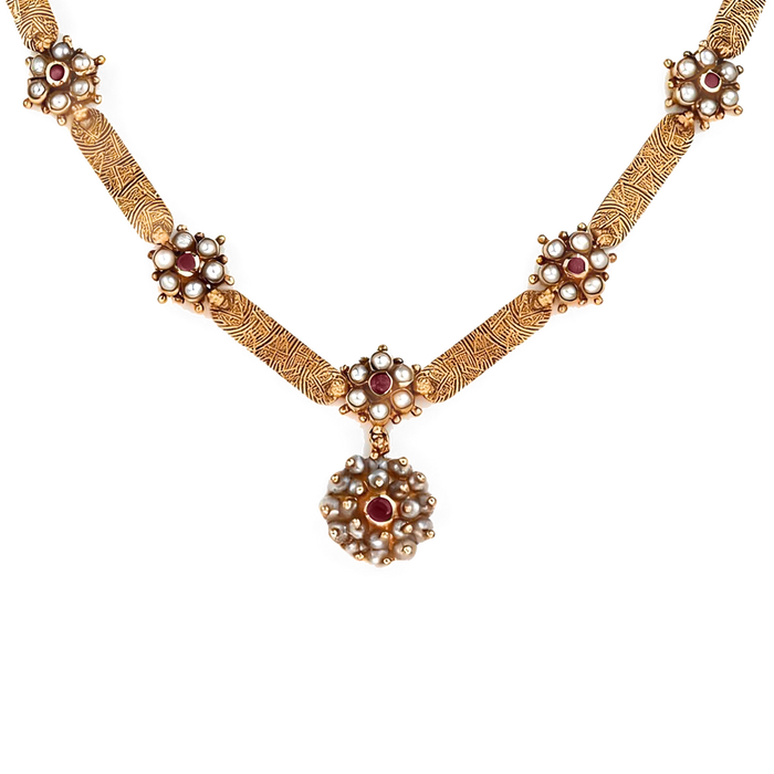 Maahi Pearl and Ruby Long Necklace