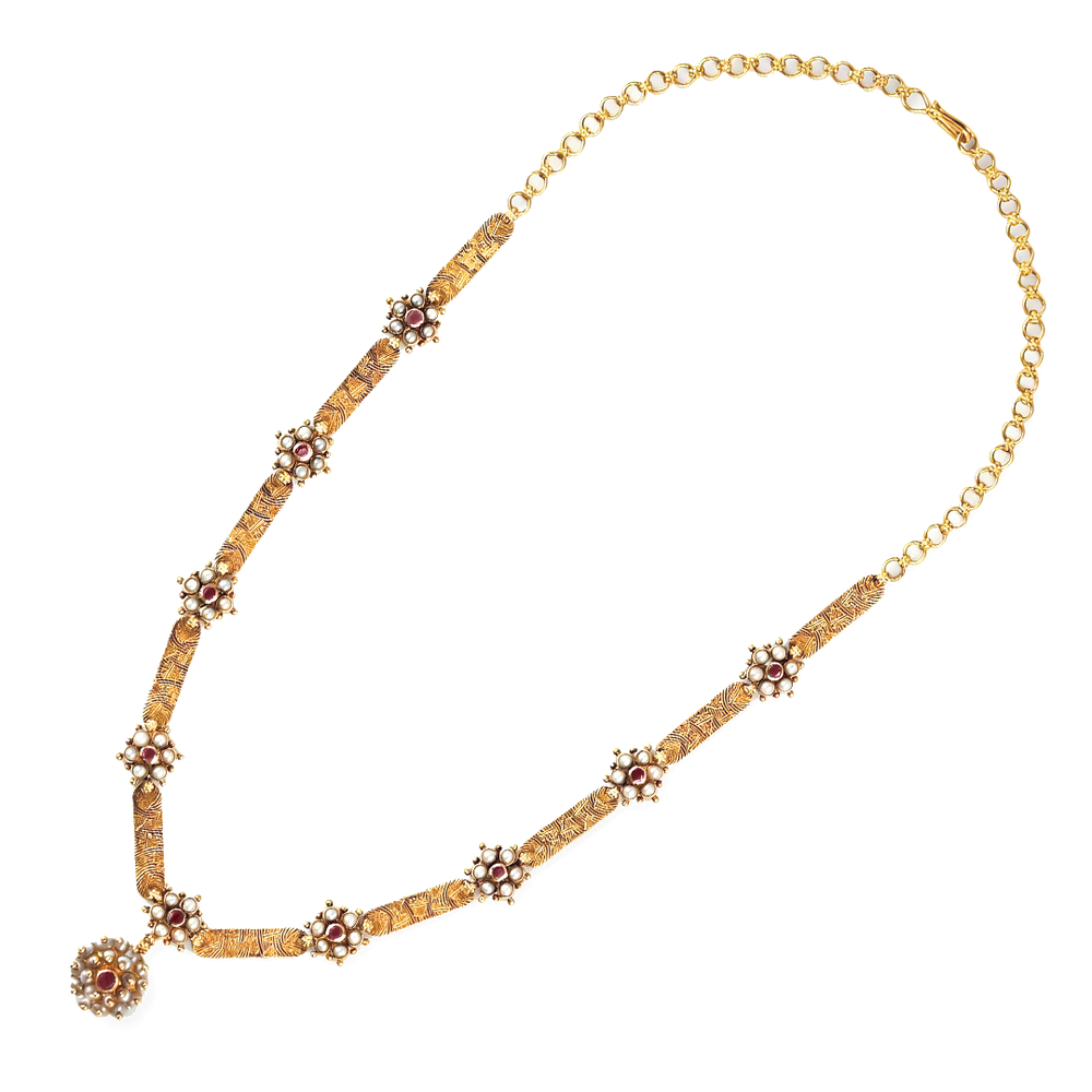 Maahi Pearl and Ruby Long Necklace