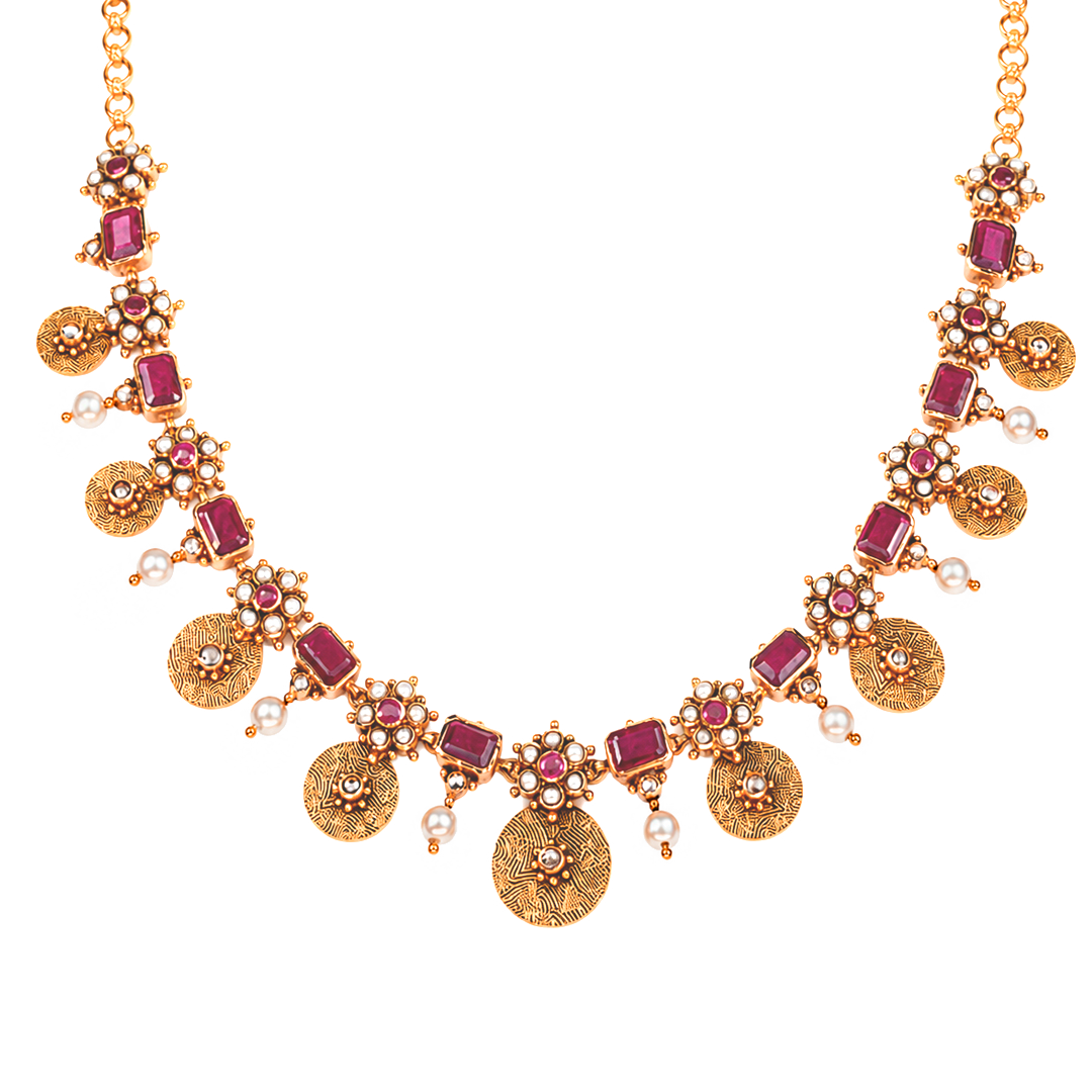 Maahi Pearl and Ruby Short Necklace