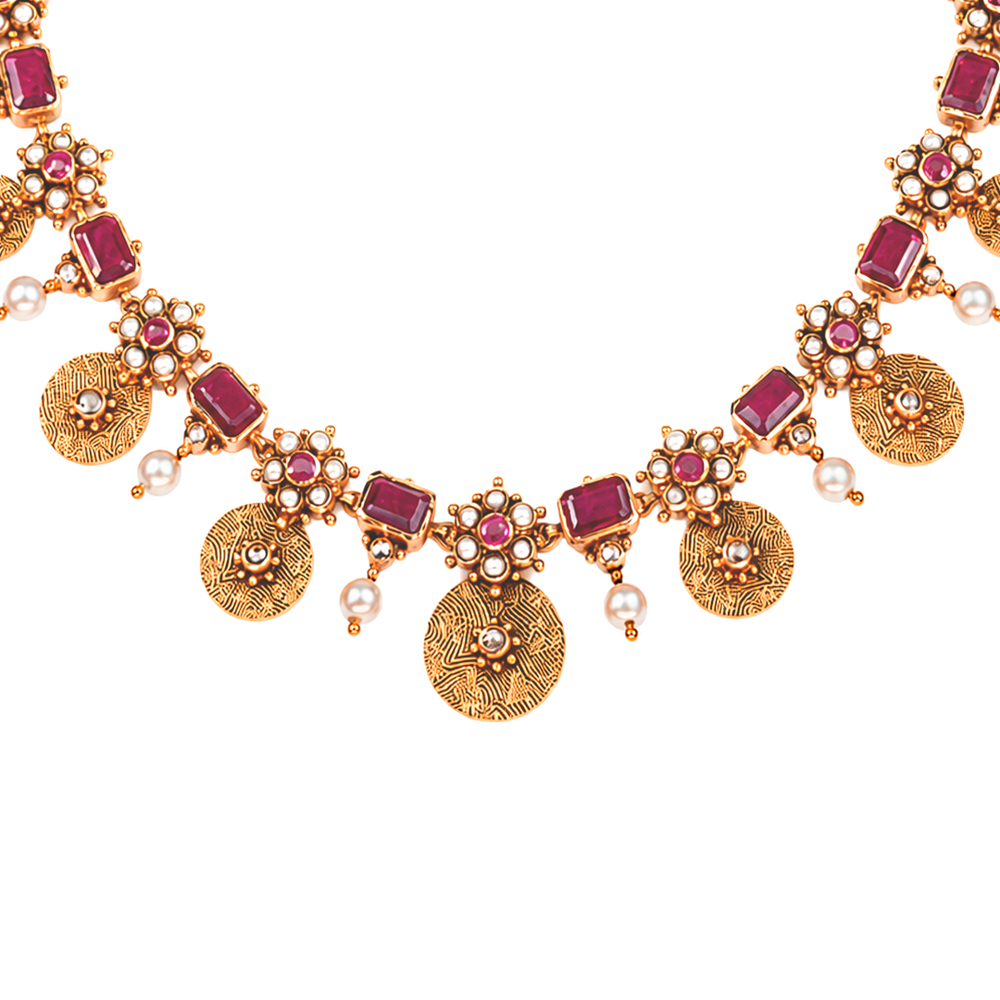 Maahi Pearl and Ruby Short Necklace
