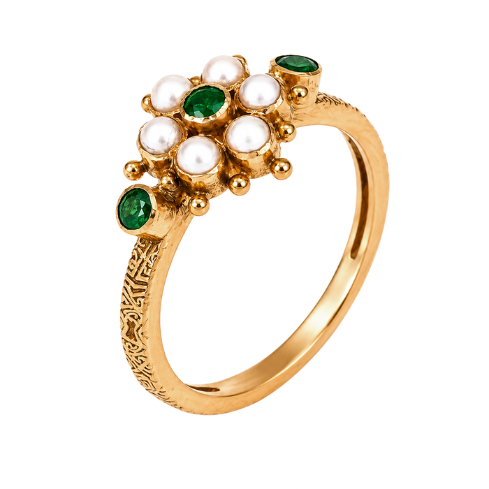 Maahi Pearl and Emerald Ring