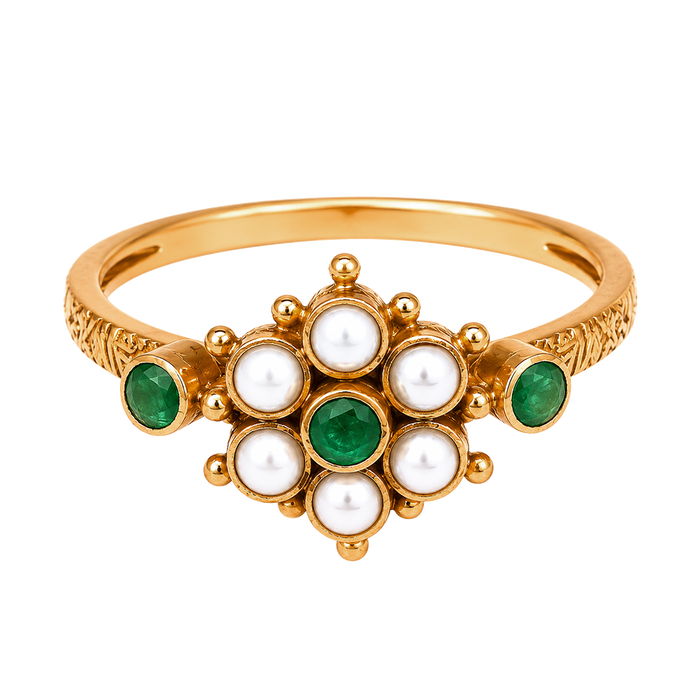 Maahi Pearl and Emerald Ring