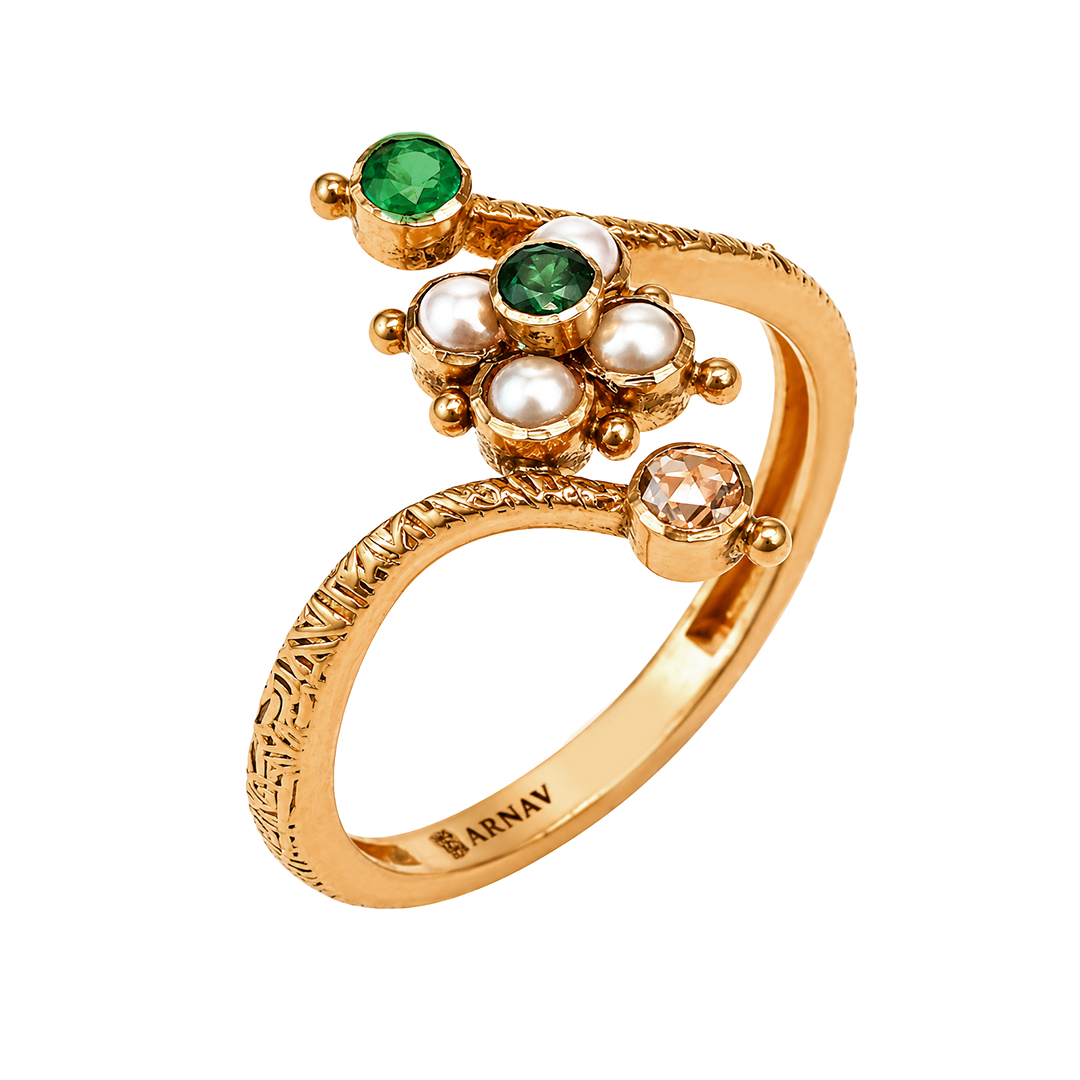 Maahi Pearl and Emerald Ring