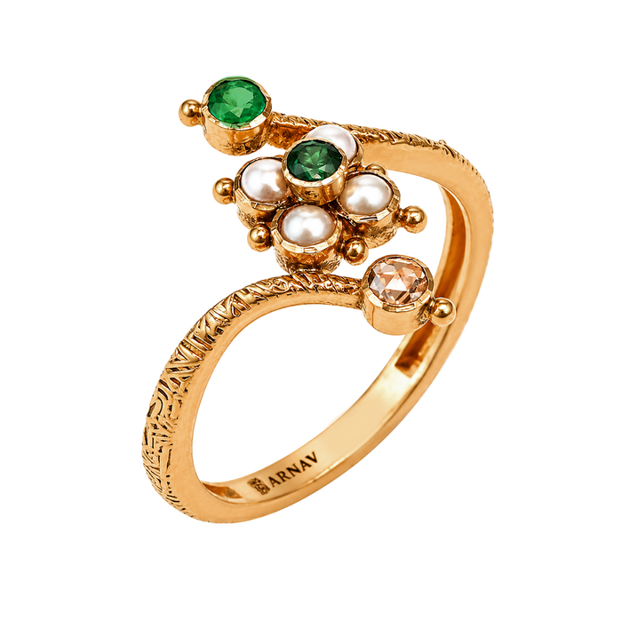 Maahi Pearl and Emerald Ring