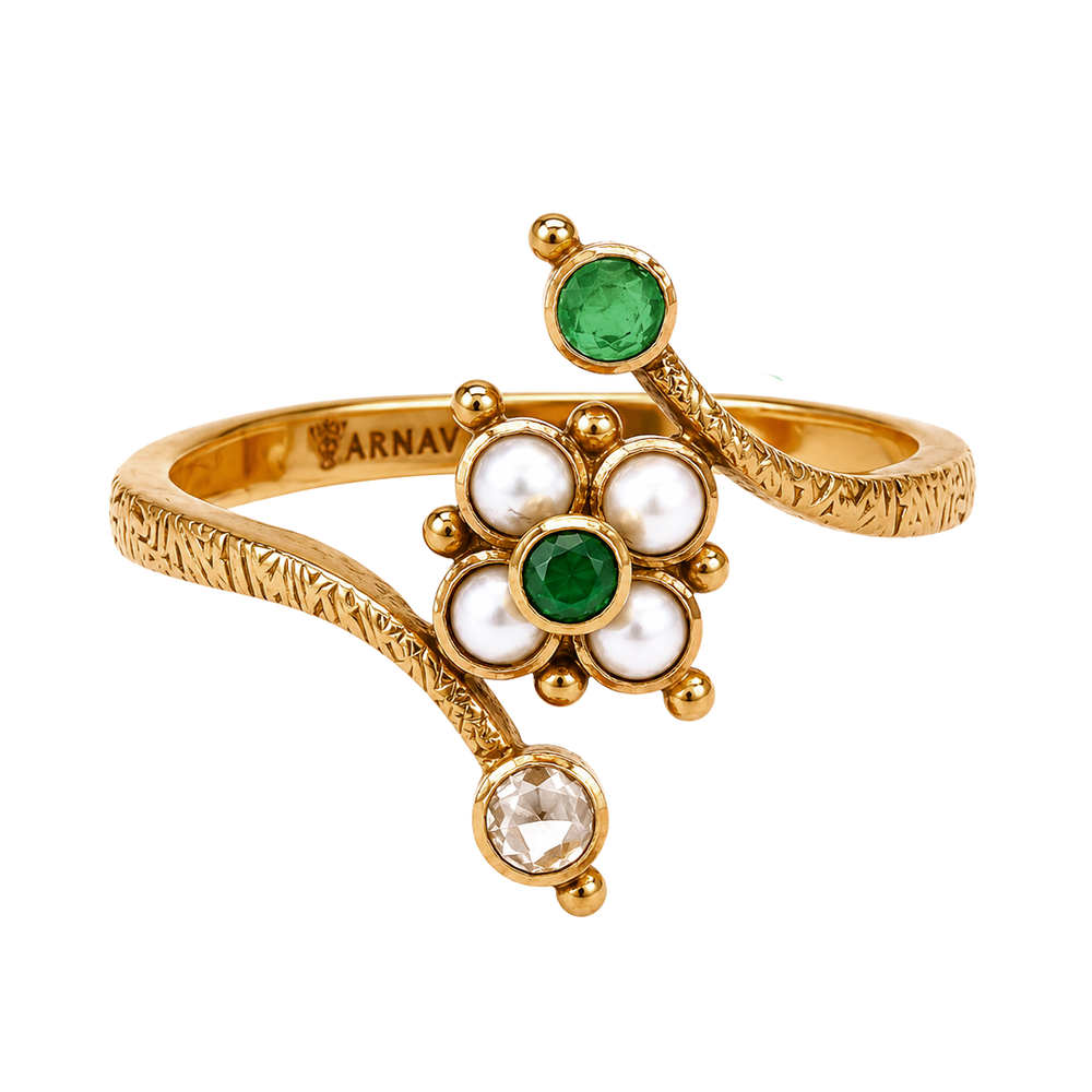 Maahi Pearl and Emerald Ring