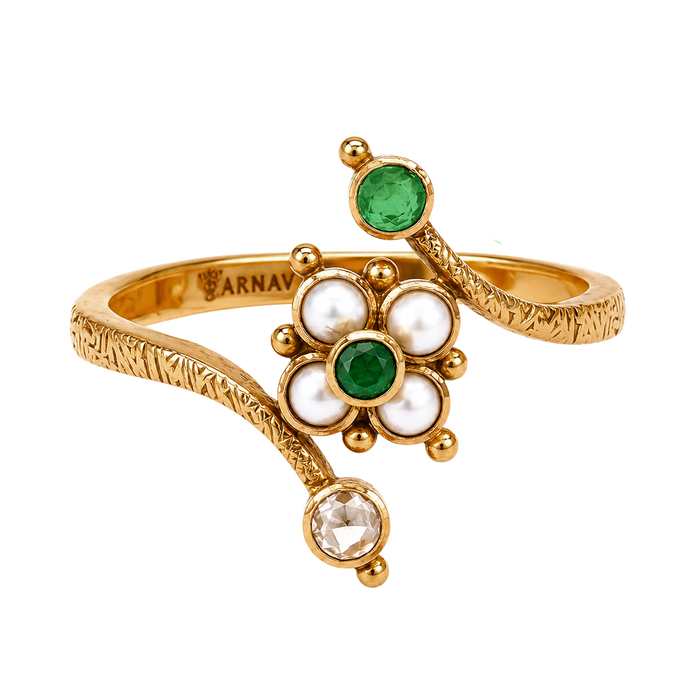 Maahi Pearl and Emerald Ring