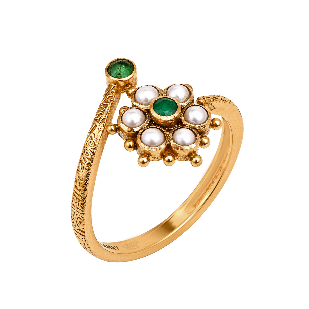 Maahi Pearl and Emerald Ring