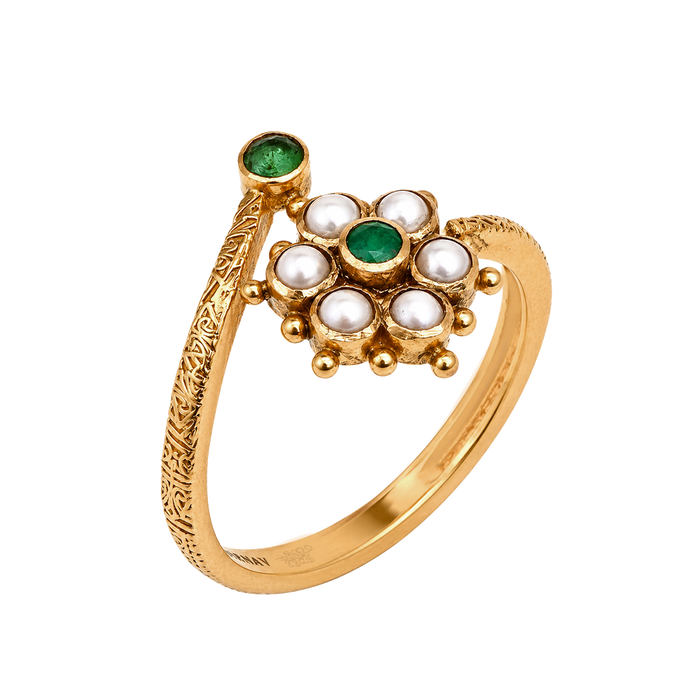 Maahi Pearl and Emerald Ring