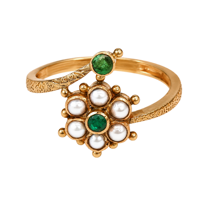 Maahi Pearl and Emerald Ring