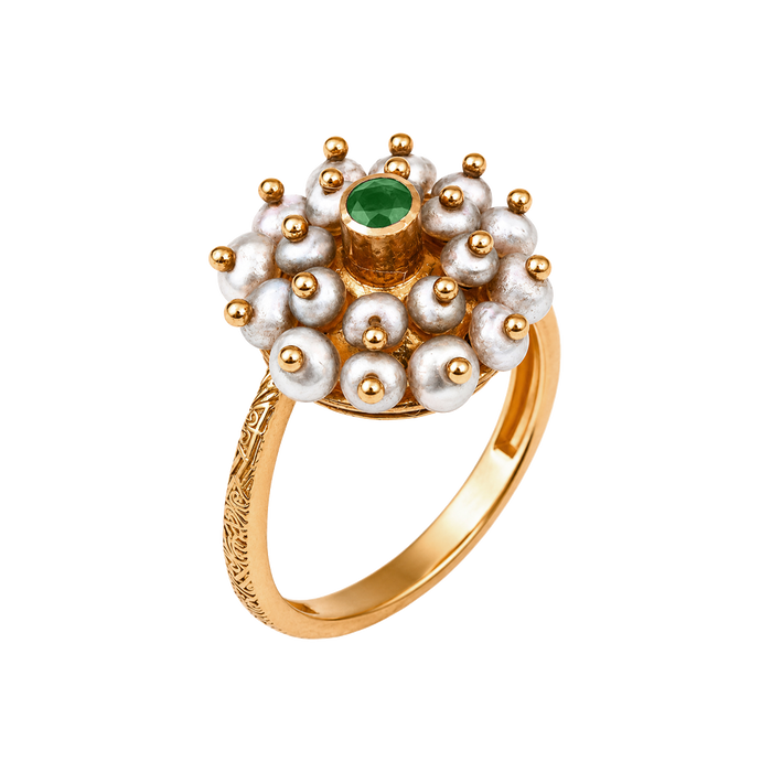 Maahi Pearl and Emerald Ring