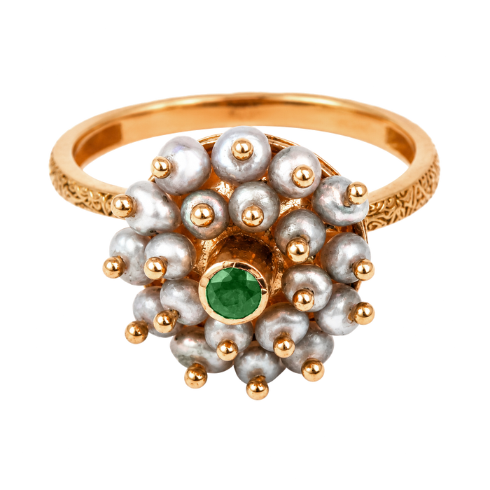 Maahi Pearl and Emerald Ring