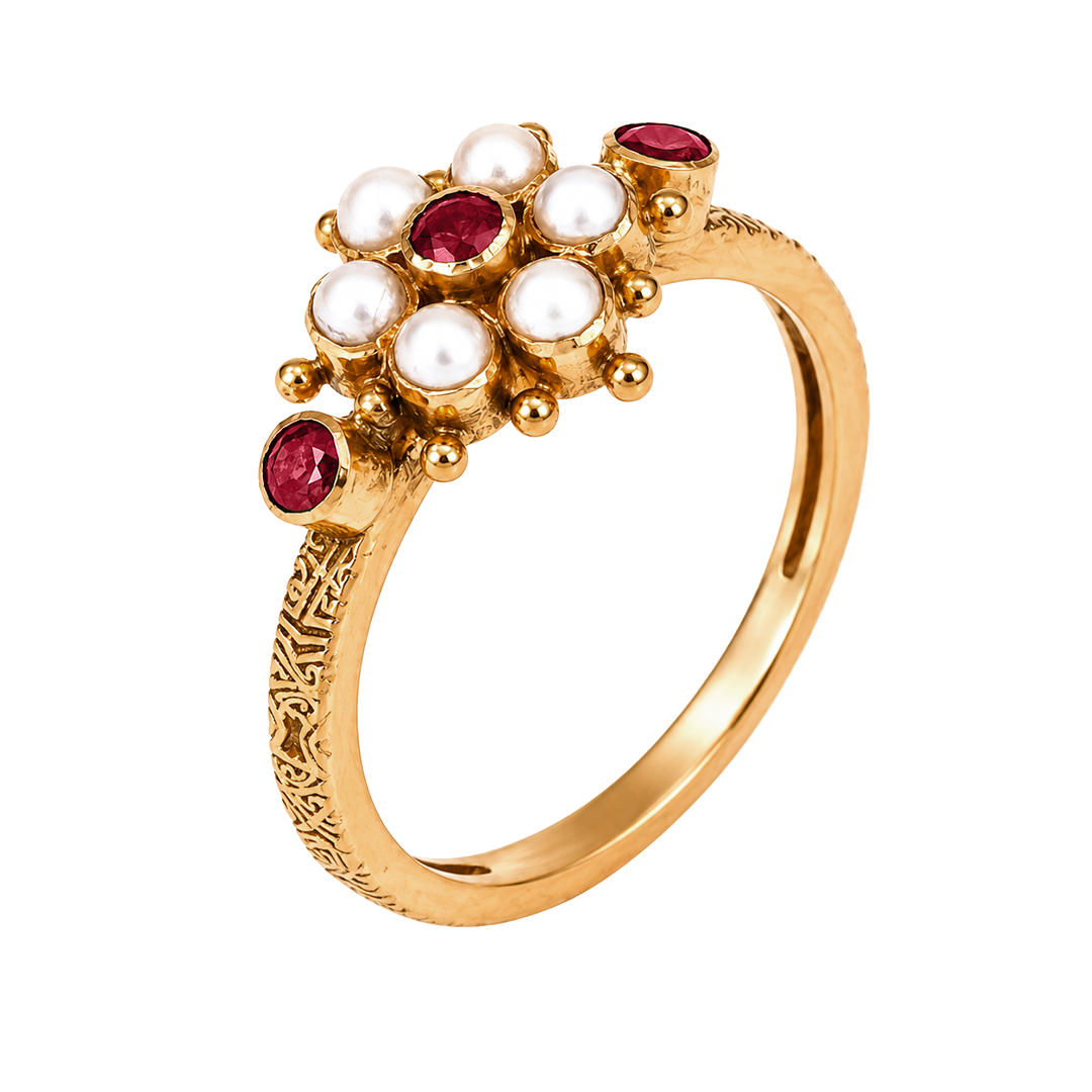 Maahi Pearl and Ruby Ring